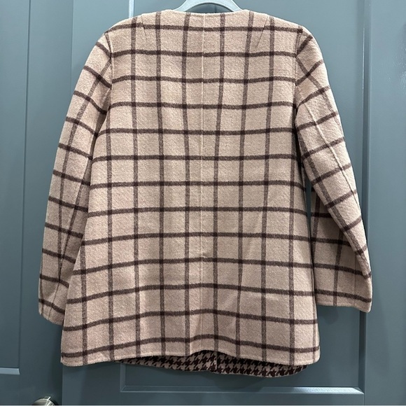 Talbots Double Faced Wool Blend Camel Windowpane Plaid Jacket - Picture 5 of 9